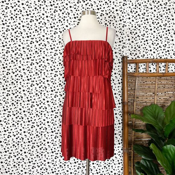 NEW Shilla | Rust Orange Plisse Layered Cocktail Formal Knee Length Dress XS NWT - Picture 1 of 10
